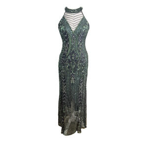 Lush by Jasz Couture Dress Green Sequin Beaded Gown Sz 6 Retail $400